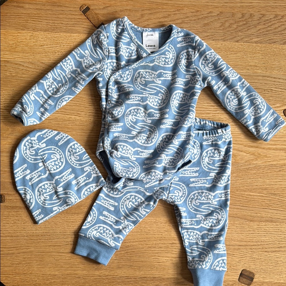Lewis Blue and White Alligator Set 6-12 month
